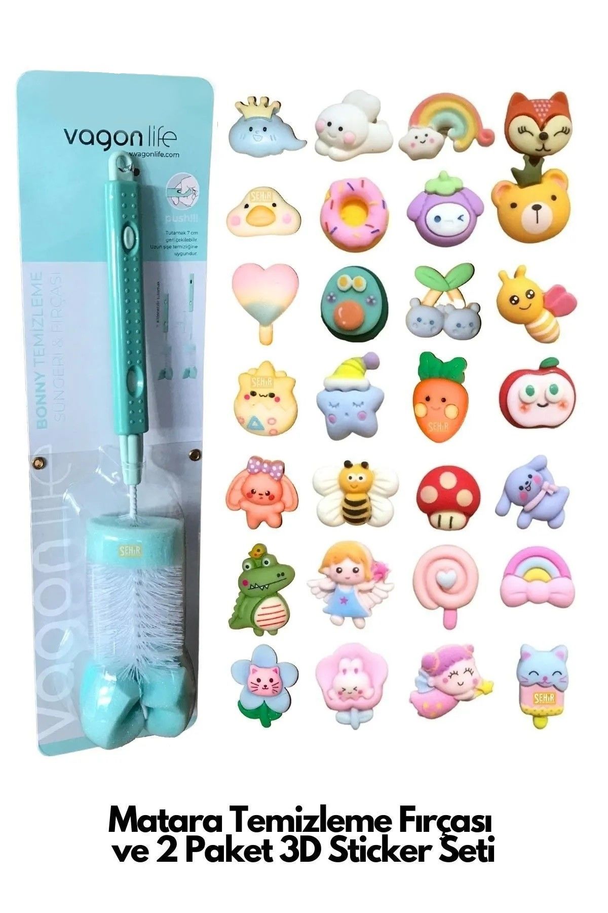 Vagonlife Bonny Temizleme Süngeri&Fırçası + 9 adet 3d Sticker Seti