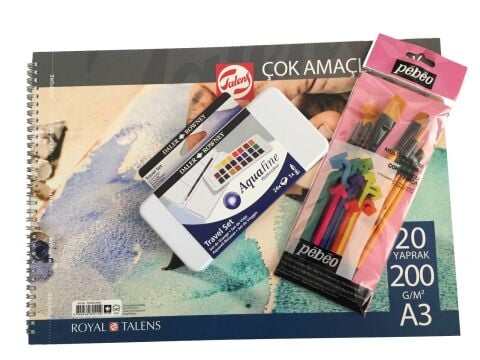 Daler Rowney Sulu Boya+Sulu Boya Defteri+Fırça Seti 1