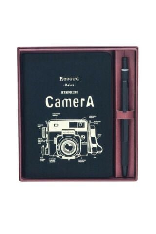 Scrikss Camera Beyaz Çizgili A6 Not Defteri + Graph-x Versatil Kalem Mat Siyah