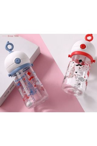 Çocuk Tritan 350 Ml Pipetli Tritan Su Matarası London -akıllı Pipet Kayışlı Toplu B1032