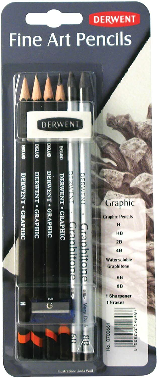 Derwent Graphic Set  4 Graphic Kalem H,HB,2B,4B.2 Suluboya Kalemi 6B,8B.Kalemtraş Ve Silgi.