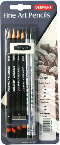 Derwent Graphic Set  4 Graphic Kalem H,HB,2B,4B.2 Suluboya Kalemi 6B,8B.Kalemtraş Ve Silgi.