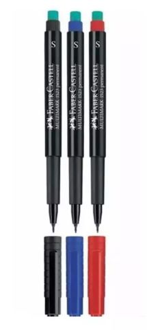 Faber Castell Asetat Kalemi (S) 3'lü Siyah-Kırmızı-Mavi