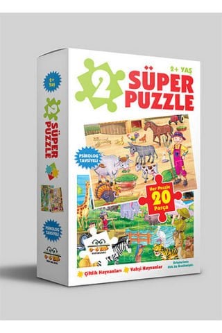 0-6 Yaş Yayınları 2 Süper Puzzle - Çiftlik Hayvananları + Vahşi Hayvanlar