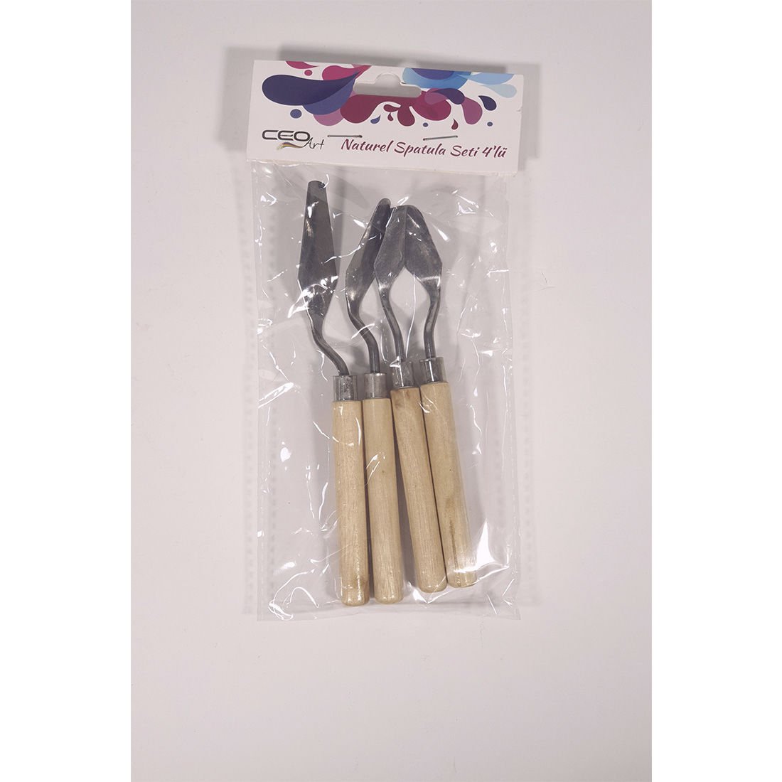 Ceoart 4'lü Set Naturel Ahşap Sap Metal Spatula SN0012