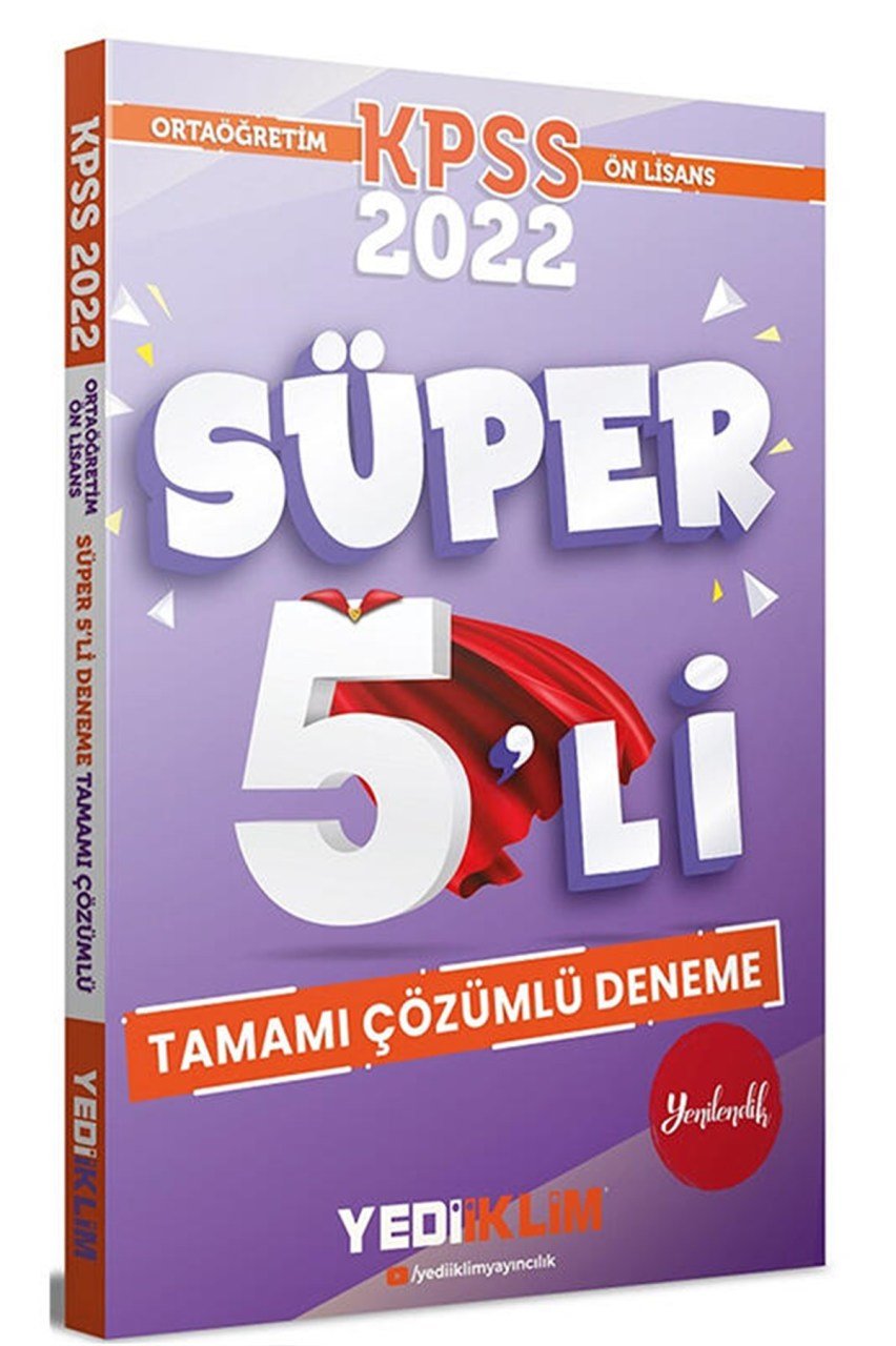 Yediiklim Yayınları 2022 KPSS Ortaöğretim Ön Lisans GY GK Tamamı Çözümlü Süper 5 li Deneme