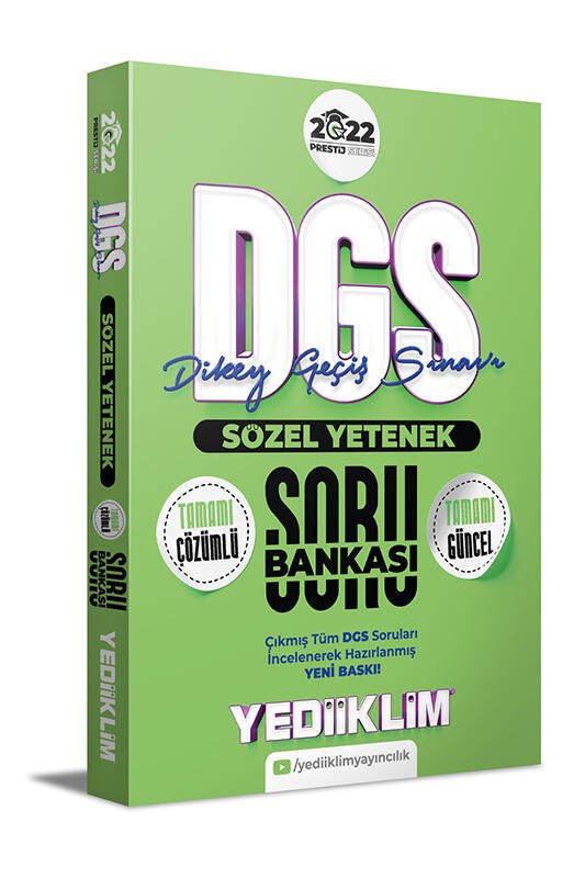 Yediiklim Yayınları 2022 Prestij Serisi DGS Sözel Yetenek Tamamı Çözümlü Soru Bankası