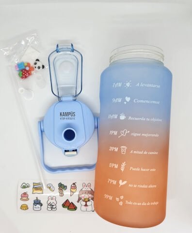 Taros Quokka 2000ml Turuncu Mavi Çift Başlıklı Stickerlı Matara