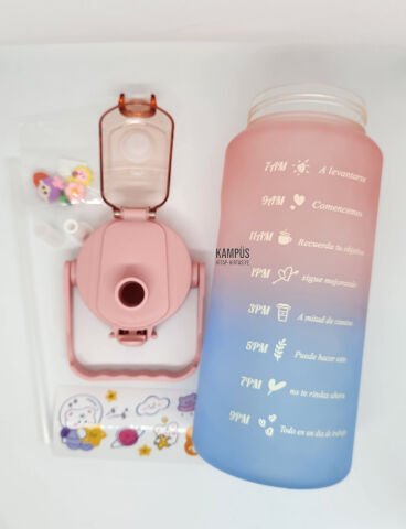 Taros Quokka 2000ml Pembe Mavi Çift Başlıklı Stickerlı Matara