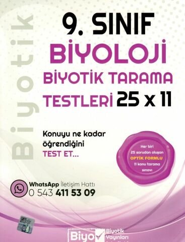 Biyotik Yayınları 9. Sınıf Biyoloji 25 x 11 Biyotik Tarama Testleri