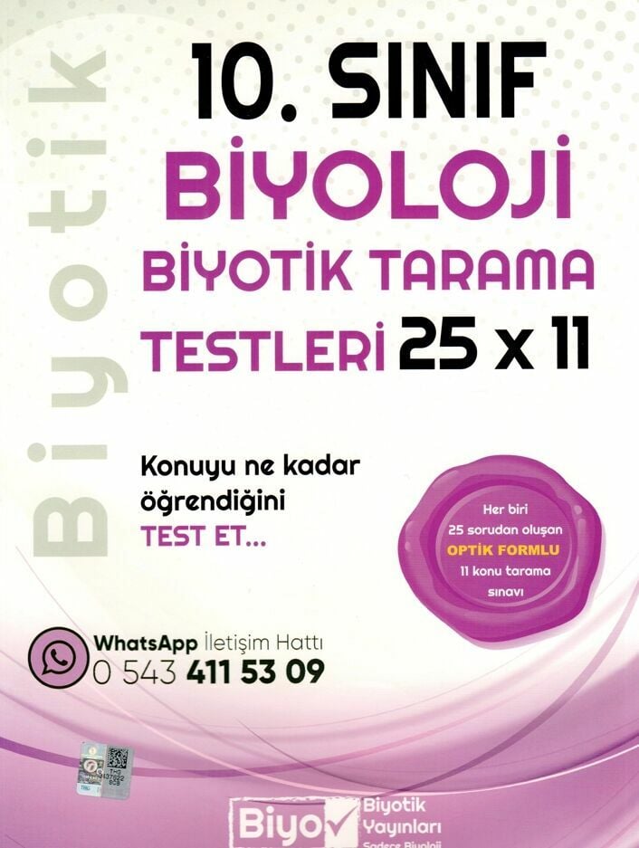 Biyotik Yayınları 10. Sınıf Biyoloji 25 x 11 Biyotik Tarama Testleri