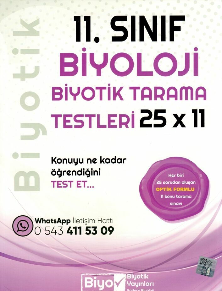 Biyotik Yayınları 11. Sınıf Biyoloji 25 x 11 Biyotik Tarama Testleri